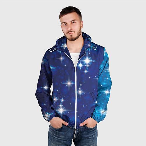 Мужская ветровка Сияющие и блестящие звезды в ночном небе / 3D-Белый – фото 3