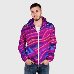 Ветровка с капюшоном мужская Neon waves, цвет: 3D-белый — фото 2