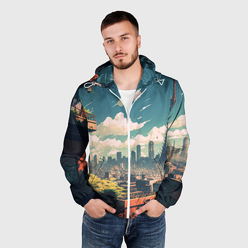 Мужская ветровка Вид на Токио будущего / 3D-Белый – фото 3