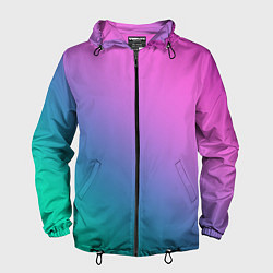 Ветровка с капюшоном мужская Розовый с бирюзовым и синим градиент, цвет: 3D-черный