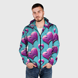 Ветровка с капюшоном мужская Паттерн сердца и капли, цвет: 3D-черный — фото 2