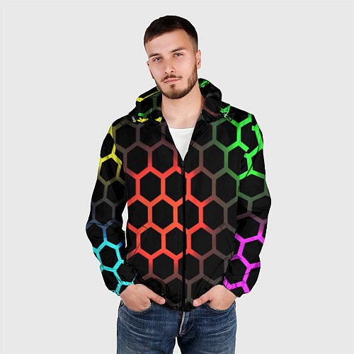 Мужская ветровка Gradient hexagon genshin / 3D-Черный – фото 3