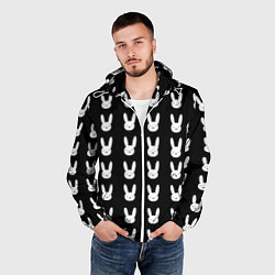 Ветровка с капюшоном мужская Bunny pattern black, цвет: 3D-белый — фото 2