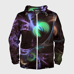 Ветровка с капюшоном мужская Магические фиолетовые волны и цветные космические, цвет: 3D-белый