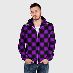 Ветровка с капюшоном мужская Фиолетовый черный узор Шахматка, цвет: 3D-белый — фото 2