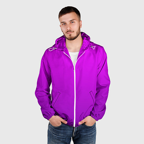 Мужская ветровка Ярко-фиолетовый градиент / 3D-Белый – фото 3