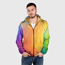 Ветровка с капюшоном мужская Оранжевое настроение красочная абстракция, цвет: 3D-черный — фото 2