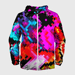 Ветровка с капюшоном мужская Pixel neon mosaic, цвет: 3D-белый