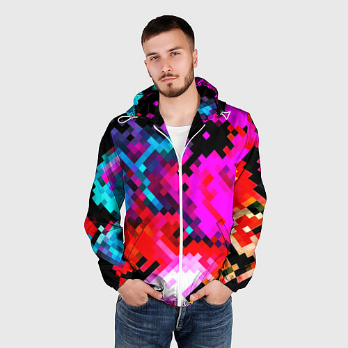 Мужская ветровка Pixel neon mosaic / 3D-Белый – фото 3