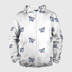 Ветровка с капюшоном мужская Бумажные самолетики, цвет: 3D-белый