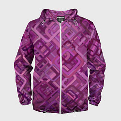 Ветровка с капюшоном мужская Фиолетовые диагонали, цвет: 3D-белый