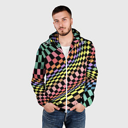 Ветровка с капюшоном мужская Colorful avant-garde chess pattern - fashion, цвет: 3D-белый — фото 2