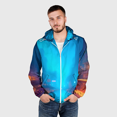Мужская ветровка Улица мегаполиса-арт / 3D-Белый – фото 3