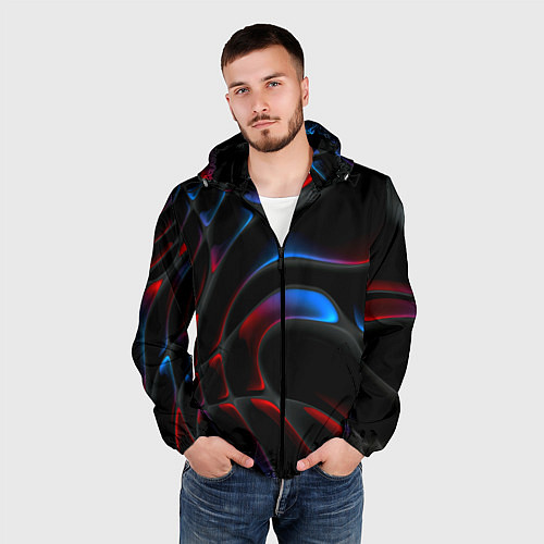 Мужская ветровка Neon colors drops of liquid / 3D-Черный – фото 3