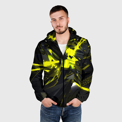 Мужская ветровка Yellow gold abstraction / 3D-Черный – фото 3