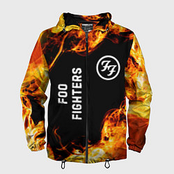 Ветровка с капюшоном мужская Foo Fighters и пылающий огонь, цвет: 3D-черный