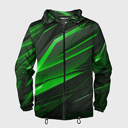 Ветровка с капюшоном мужская Зеленый и черные детали, цвет: 3D-черный