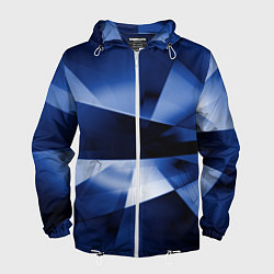 Ветровка с капюшоном мужская Синие лучи и отражения в абстракции, цвет: 3D-белый