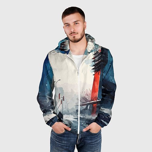 Мужская ветровка Наш город - коллекция Бело-сине-красный - Хуф и Ся / 3D-Белый – фото 3