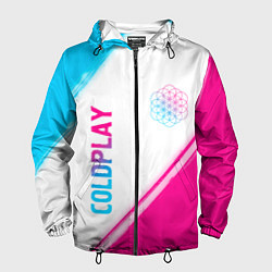 Ветровка с капюшоном мужская Coldplay neon gradient style: надпись, символ, цвет: 3D-черный