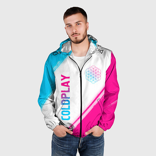 Мужская ветровка Coldplay neon gradient style: надпись, символ / 3D-Черный – фото 3