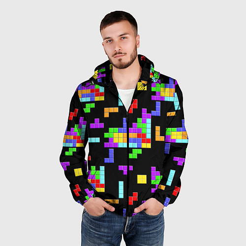 Мужская ветровка Неоновый тетрис на темном фоне / 3D-Черный – фото 3