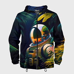 Ветровка с капюшоном мужская Космонавт в зарослях, цвет: 3D-черный