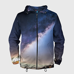 Ветровка с капюшоном мужская Звёздное небо и горы, цвет: 3D-черный