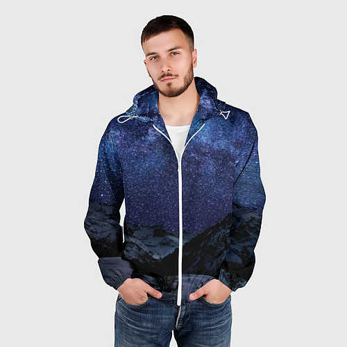 Мужская ветровка Снежные горы и космос / 3D-Белый – фото 3