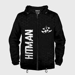 Ветровка с капюшоном мужская Hitman glitch на темном фоне: надпись, символ, цвет: 3D-черный