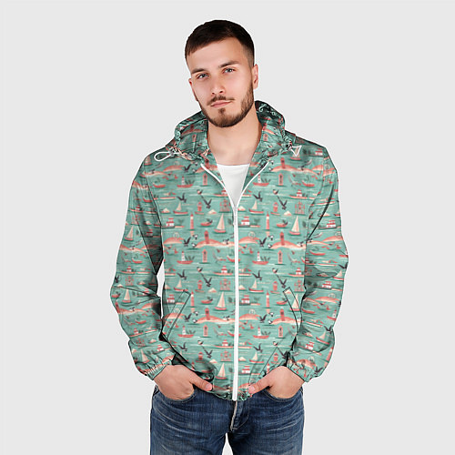 Мужская ветровка Маленькие кораблики / 3D-Белый – фото 3