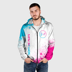 Ветровка с капюшоном мужская Twenty One Pilots neon gradient style: надпись, си, цвет: 3D-черный — фото 2