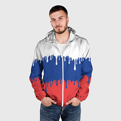 Ветровка с капюшоном мужская Флаг России - потёки, цвет: 3D-белый — фото 2