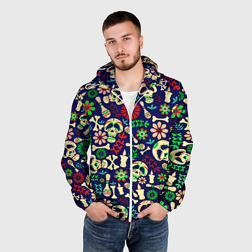 Мужская ветровка Мексиканский карнавал - Carnaval Mexicano / 3D-Белый – фото 3