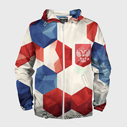 Ветровка с капюшоном мужская Большие плиты герб России, цвет: 3D-белый