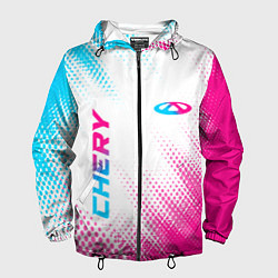 Ветровка с капюшоном мужская Chery neon gradient style: надпись, символ, цвет: 3D-черный