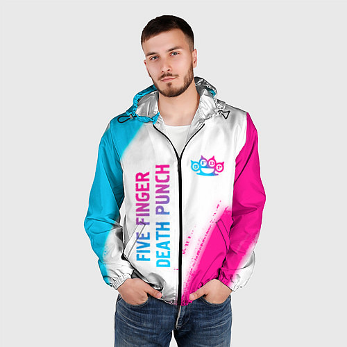 Мужская ветровка Five Finger Death Punch neon gradient style: надпи / 3D-Черный – фото 3