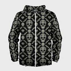 Ветровка с капюшоном мужская Узор с черепами Pattern with skulls, цвет: 3D-белый