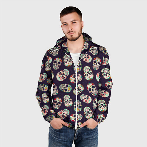 Мужская ветровка Узор с черепами Pattern with skulls / 3D-Белый – фото 3