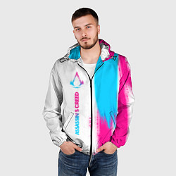 Ветровка с капюшоном мужская Assassins Creed neon gradient style: по-вертикали, цвет: 3D-черный — фото 2