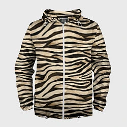 Ветровка с капюшоном мужская Шкура зебры и белого тигра, цвет: 3D-белый