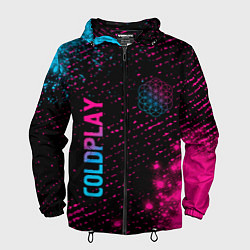 Ветровка с капюшоном мужская Coldplay - neon gradient: надпись, символ, цвет: 3D-черный