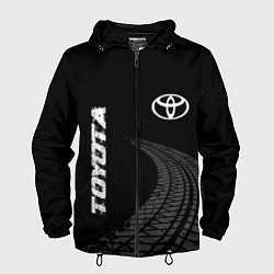 Ветровка с капюшоном мужская Toyota speed на темном фоне со следами шин: надпис, цвет: 3D-черный