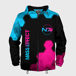 Ветровка с капюшоном мужская Mass Effect - neon gradient: надпись, символ, цвет: 3D-черный