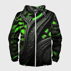 Ветровка с капюшоном мужская Green black abstract, цвет: 3D-белый