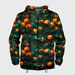Ветровка с капюшоном мужская Яркие апельсины, цвет: 3D-черный