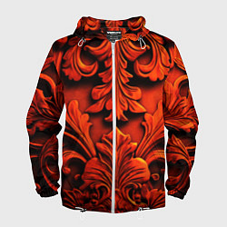 Ветровка с капюшоном мужская Объемные оранжевые узоры, цвет: 3D-белый