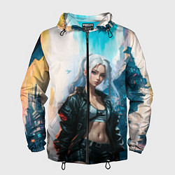 Ветровка с капюшоном мужская Боевая девушка, цвет: 3D-черный