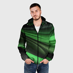 Ветровка с капюшоном мужская Темная зеленая текстура, цвет: 3D-черный — фото 2