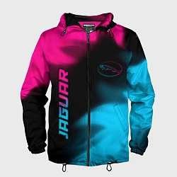 Ветровка с капюшоном мужская Jaguar - neon gradient: надпись, символ, цвет: 3D-черный